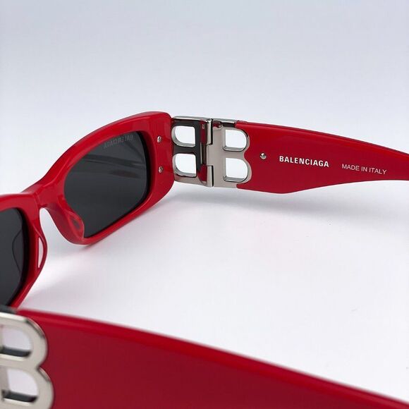 Balenciaga BB0096S 015 Sunglasses Red Silver Logo Rectangle Unisex